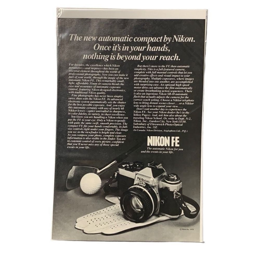 Vintage 1978 Nikon FE New Automatic Compact Ad Advertisment